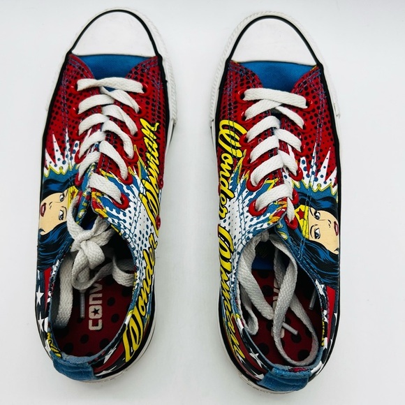 Converse Wonder Woman Red and Blue Sneakers Classic Canvas Style Size 4.5 - Picture 6 of 13